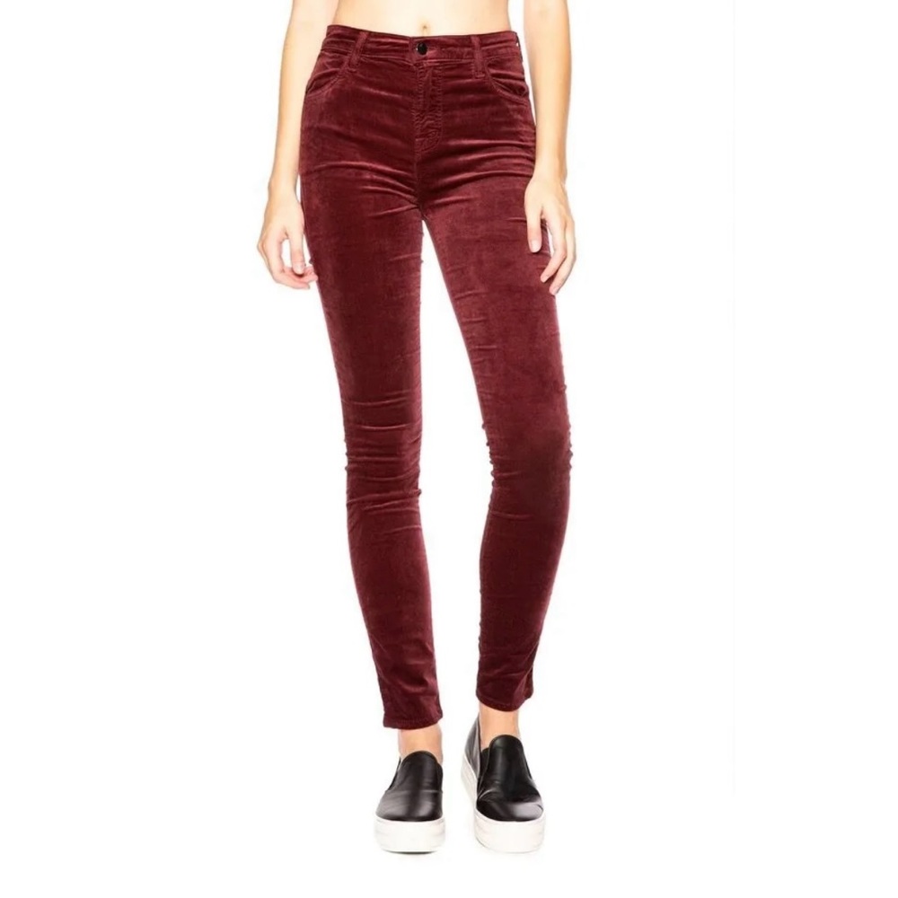 JBrand Oxblood Maria High-Rise Velvet Stretch Pants in Size 25